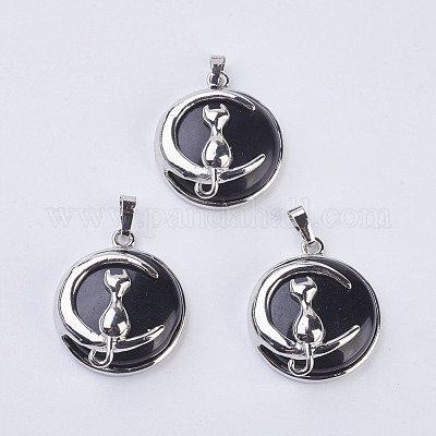 Подвески в виде котенка из натурального окрашенного и нагретого черного агата G-K234-D10-1