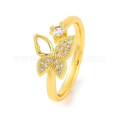 Открытые манжеты из латуни с бабочкой и микро-паве с прозрачным фианитом для женщин RJEW-U003-04G-1