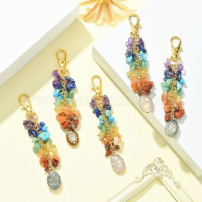 Подвеска с чипсами из драгоценных камней чакра HJEW-JM01201-1