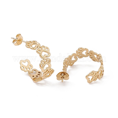 Ионное покрытие (ip) 304 нержавеющая сталь серьги-гвоздики с принтом медвежьей лапы для женщин EJEW-B018-12G-1