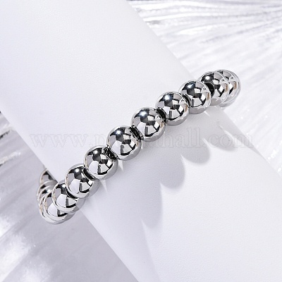 Не тускнеющие браслеты из нержавеющей стали 202 с круглыми бусинами для мужчин и женщин BJEW-D034-01P-1