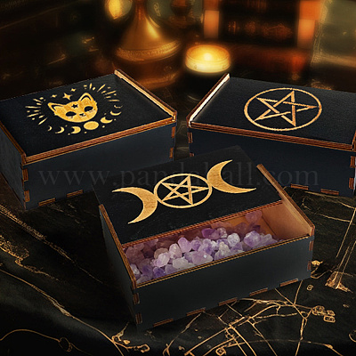 Прямоугольные гравированные фанерные деревянные коробки для хранения таро с раздвижной крышкой CON-WH20008-10B-1