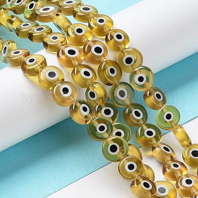 Ручной сглаза Lampwork плоские круглые пряди шарик LAMP-L058-8mm-13-1