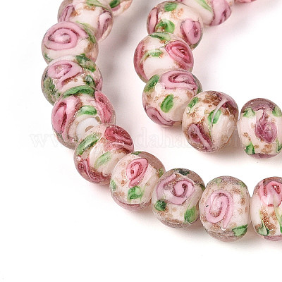 Нити бусин-рондель с внутренним цветком ручной работы в технике лэмпворк LAMP-T022-24J-1