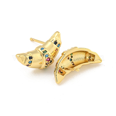 Серьга-гвоздик из латуни с микропаве из кубического циркония EJEW-C102-15G-02-1