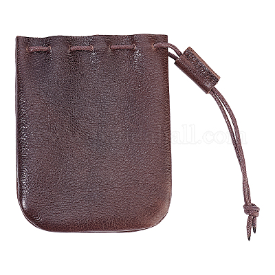 Brown Leather Drawstring Pouch