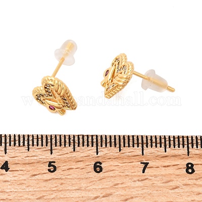 Серьги-гвоздики в форме сердца из латуни с микропаве из циркония EJEW-C158-03G-1