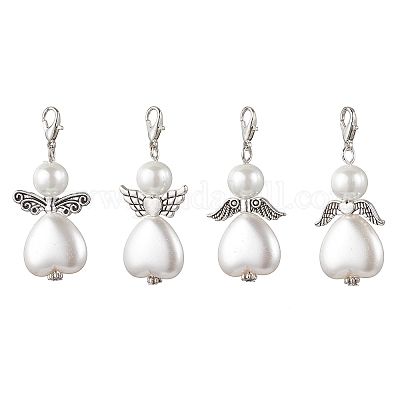 4 шт. 4 стиля АБС пластик искусственный жемчуг и стеклянный жемчуг сердце ангел подвеска украшения HJEW-JM03498-1