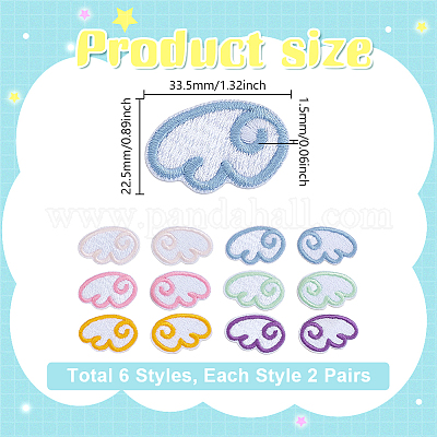 12 шт. полиэстеровая вышивка с крыльями PATC-WH0008-188-1