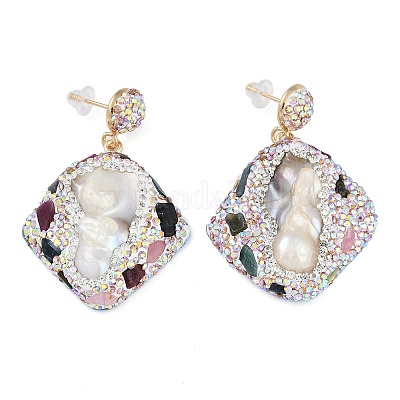 Серьги-гвоздики ручной работы из индонезийской латуни с покрытием из ромба EJEW-U010-03B-G-1