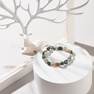 Bracciale Reiki In Agata Muschio Naturale - Pietre Curative Vere 8mm, Fatto A Mano In India, 18cm - Bracciale Elasticizzato Per Benessere, Energia E Consapevolezza - 2