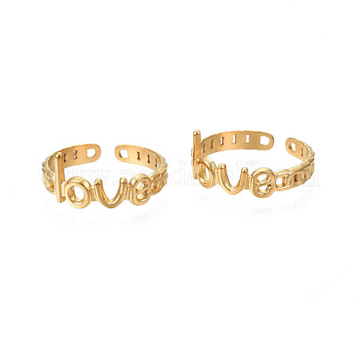 Кольцо-манжета с надписью «love» из нержавеющей стали 304 с ионным покрытием (IP) для женщин RJEW-S405-262G-1