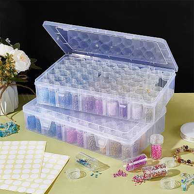 120 набор мини-круглых пластиковых баночек для ювелирных изделий с завинчивающейся крышкой и 27.4x17.5x5.6 решеткой AJEW-WH0348-305-1