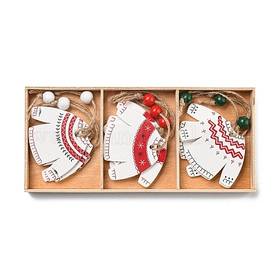 9шт. 3 стиля рождественских деревянных подвесных украшений WOOD-U004-01F-1