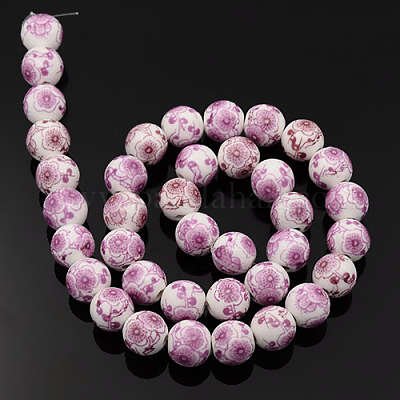 Ручной напечатаны фарфор круглые бусины нити PORC-L004-10mm-01-1