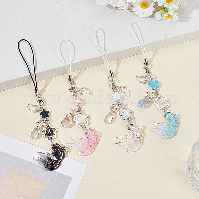 4 шт. 4 стиля ремешка для мобильного телефона из смолы и сплава с изображением золотой рыбки и звезды HJEW-HY0001-20-1