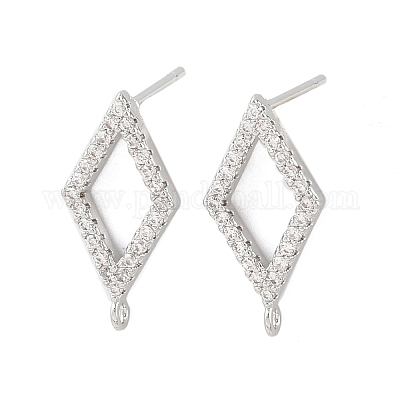 Фурнитура для сережек-гвоздиков с ромбовидной формой из латуни с микропаве из прозрачных кубических цирконий KK-Z133-02P-03-1