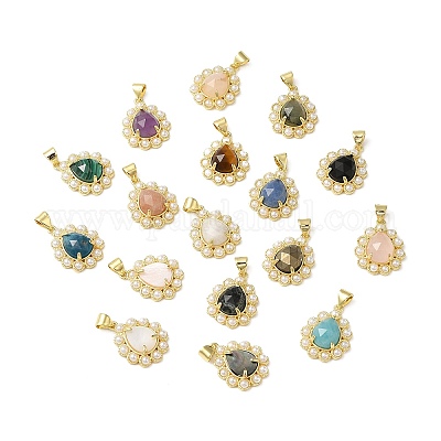 Подвеска-капля из натурального смешанного драгоценного камня с ионным покрытием (IP) и пластиковыми бусинами из жемчуга G-E599-01G-1