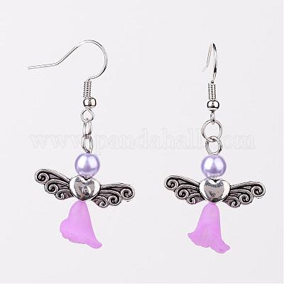 Круглый стеклянный жемчуг болтающиеся серьги EJEW-JE02169-1