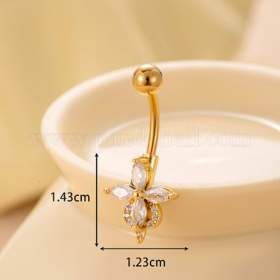 Кольца для живота с изогнутой штангой из хирургической нержавеющей стали 316L с прозрачным кубическим цирконием WGA1AD6-10-1