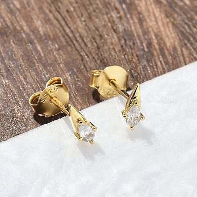 925 серьги-гвоздики из стерлингового серебра с прозрачным кубическим цирконием EJEW-Q032-01F-G-1