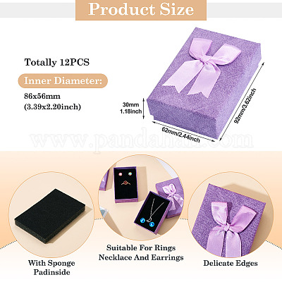 Прямоугольные бумажные подарочные коробки для хранения ювелирных изделий с бантом CON-TAC0014-12B-1
