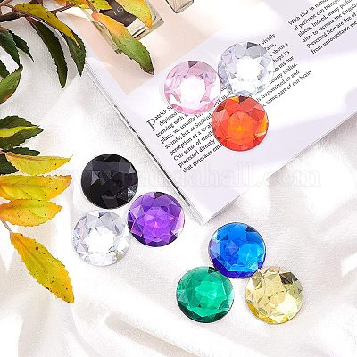 FINGERINSPIRE Fingerinspire 48Pcs 30Mm Flat Back Round Acrylic Rhinestone  Self-Adhesive Plastic Circle Gems Stick On Jewels(8 Mixed Color) For