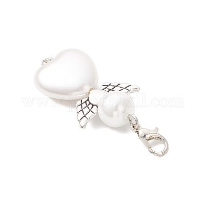 4 шт. 4 стиля АБС пластик искусственный жемчуг и стеклянный жемчуг сердце ангел подвеска украшения HJEW-JM03498-1