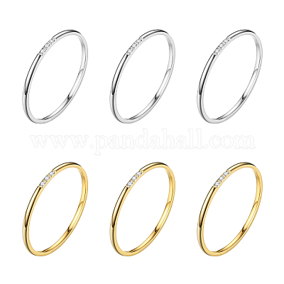6 шт. 2 цвета 304 нержавеющая сталь стразы простые кольца для женщин RJEW-GO0001-20-1