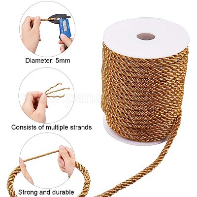 JEWELEADER Dark Goldenrod Craft Nylon Rope 5mm about 50 ft Twisted Decor  Trim Cord Multipurpose Utility Nylon Thread Cord for Jewelry Making Knot