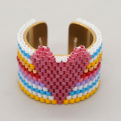 Регулируемые манжеты-кольца в стиле бохо из нержавеющей стали 304 и стеклянных бусин FS-WG09053-02-1