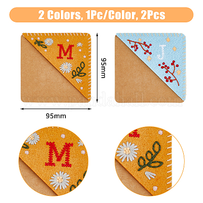 2 шт. 2-х цветные закладки для книг с вышивкой из фетра с цветочным узором AJEW-HY0001-70-1