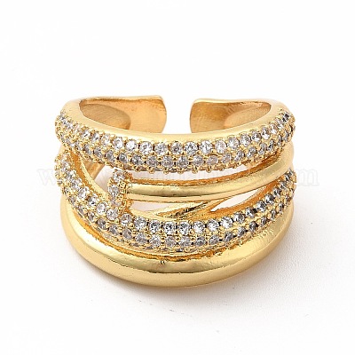 Толстое открытое кольцо-манжета из прозрачного кубического циркония KK-A180-56G-1