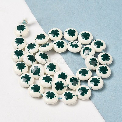 Нити синтетических белых нефритовых бусин с принтом G-P507-15B-1