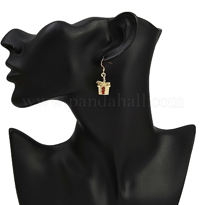 Серьги с подвесками из сплава на рождественскую тематику со стразами EJEW-JE06627-04-1