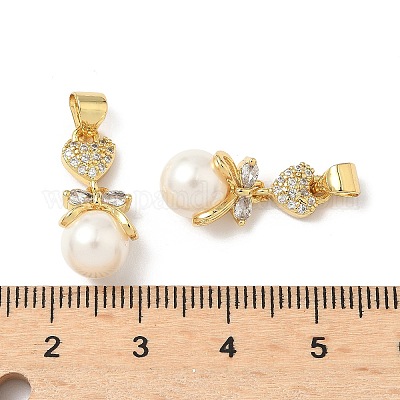 Латунные подвески с микропаве из кубического циркония и искусственного жемчуга ABS KK-Q068-14G-1