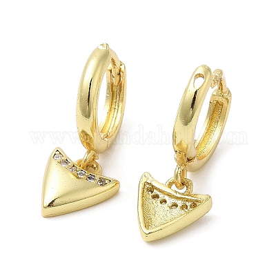 Серьги-кольца из латуни с треугольным покрытием и фианитами EJEW-D061-26G-1