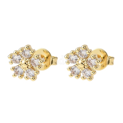 Серьги-гвоздики из латуни с микропаве и кубическим цирконием EJEW-H174-01C-G-1