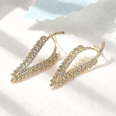 Треугольные серьги-гвоздики из латуни с микропаве и прозрачными циркониями EJEW-P322-07G-1