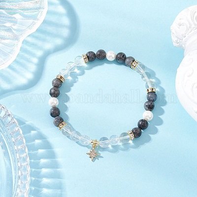 Браслеты с подвесками из латуни с микропаве и кубическим цирконием BJEW-JB12230-03-1