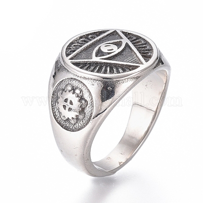 Перстни-печатки из нержавеющей стали 304 для мужчин RJEW-D073-12-AS-1