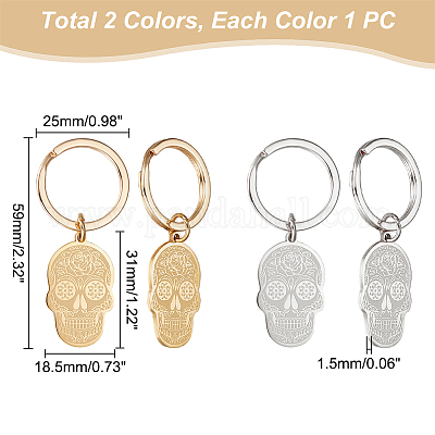 2 шт. 2-х цветный брелок-подвеска в виде сахарного черепа из нержавеющей стали 304 KEYC-UN0001-16-1