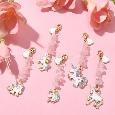 Украшения с подвесками в виде единорога и сердца из эмали из сплава HJEW-JM01224-1