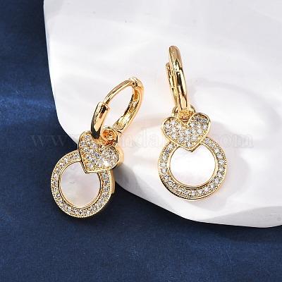 Серьги-гвоздики в форме ракушки с микропаве из кубического циркония из латуни KK-D363-11B-G-1