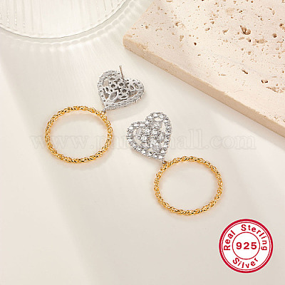 Двухцветные серьги-гвоздики из платины и золота 925 пробы с подвесками QO3492-2-1