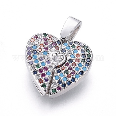 Valentine, Heart Pendants, Brass Micro Pave Cubic Zirconia Charms, 10mm X  12mm, Lab Opal, Jewelry Making, Purple Mountain Beads 