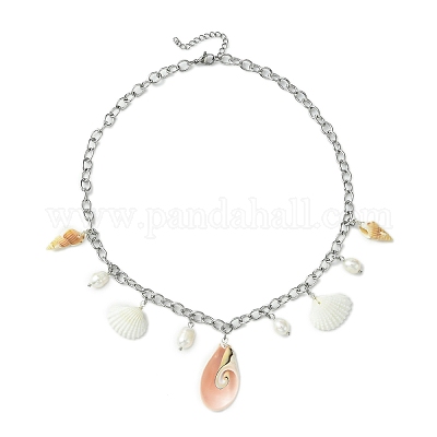 Подвески нагрудники из натурального культивированного пресноводного жемчуга и спиральных ракушек NJEW-TA00181-1