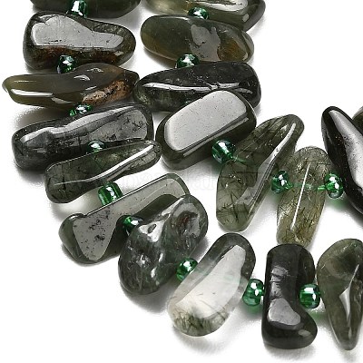 Нити бусин из натурального зеленого рутилированного кварца&nbsp;G-Z124-B02-01-1