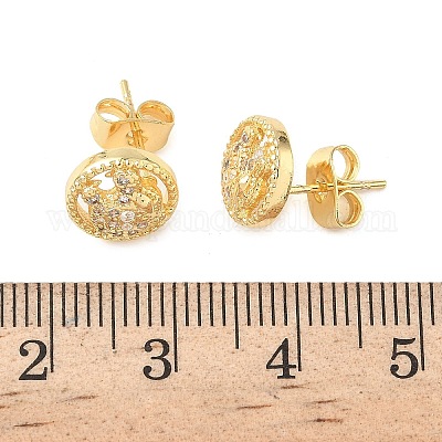 Круглые серьги-гвоздики из латуни с микропаве из прозрачных кубических цирконий EJEW-Z144-21G-1