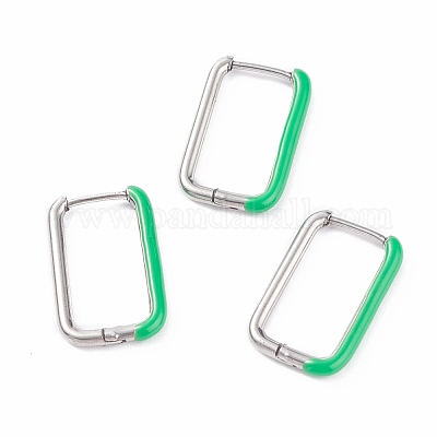Двухцветные прямоугольные серьги-кольца Huggie Hoop из нержавеющей стали 304 с эмалью для женщин EJEW-C010-10-P-1